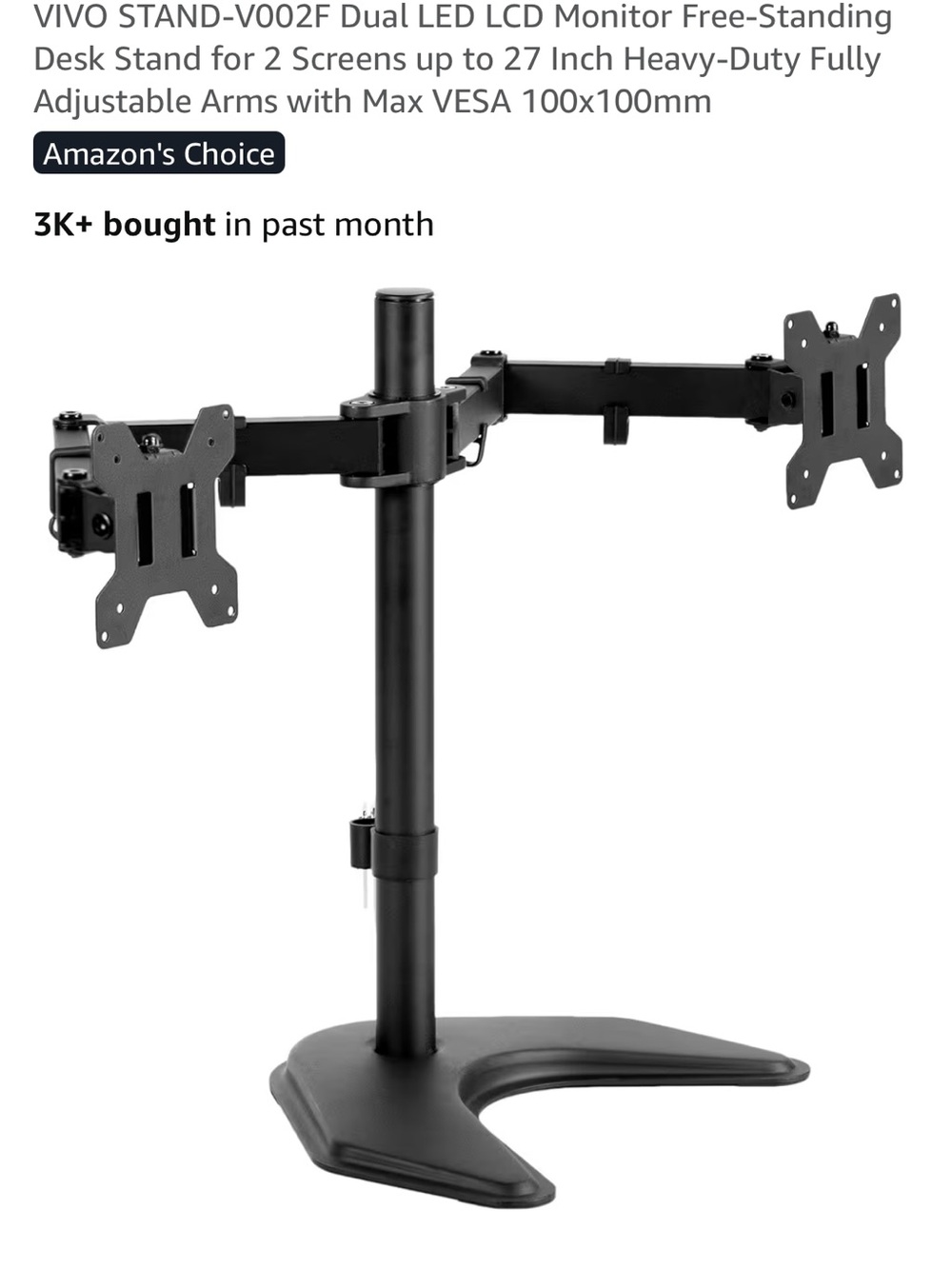 Vivo Dual Monitor Free-Standing Desk Stand – Black